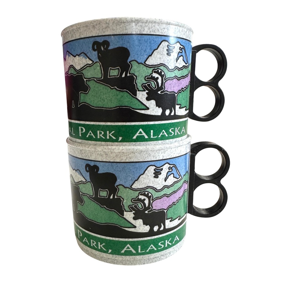 VTG 90s‎ Denali National Park Alaska Whirley Plastic Mugs Set of 2 Gorpcore Cup